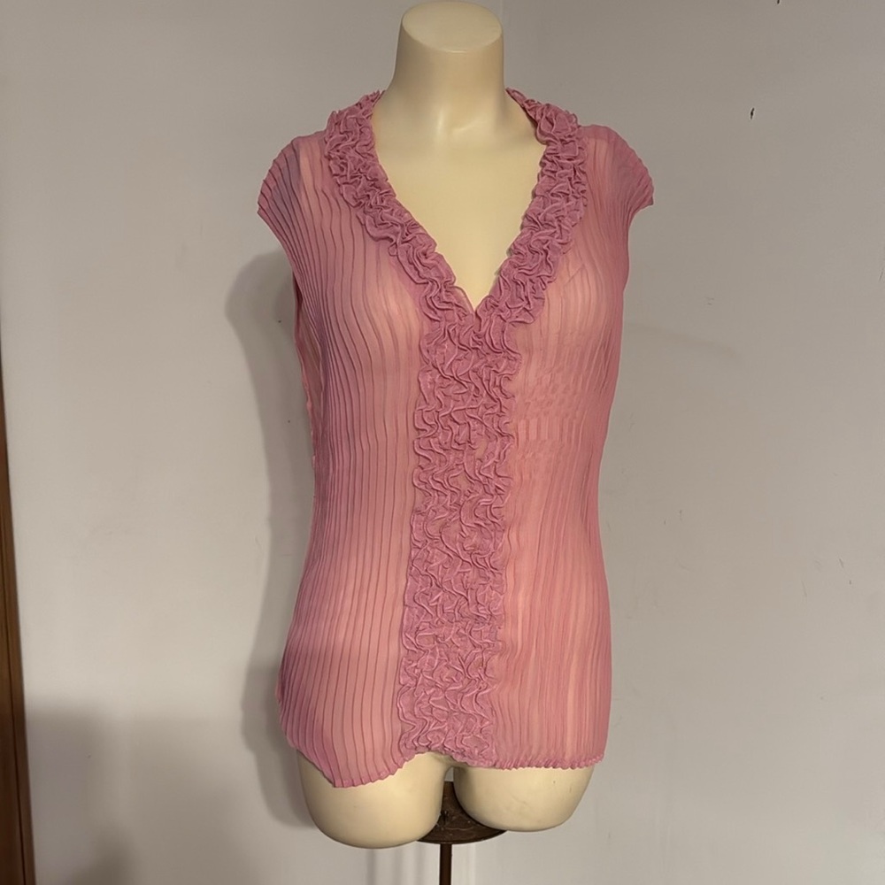 Jordan Pink Ribbed Ruffled Cap Sleeve Blouse